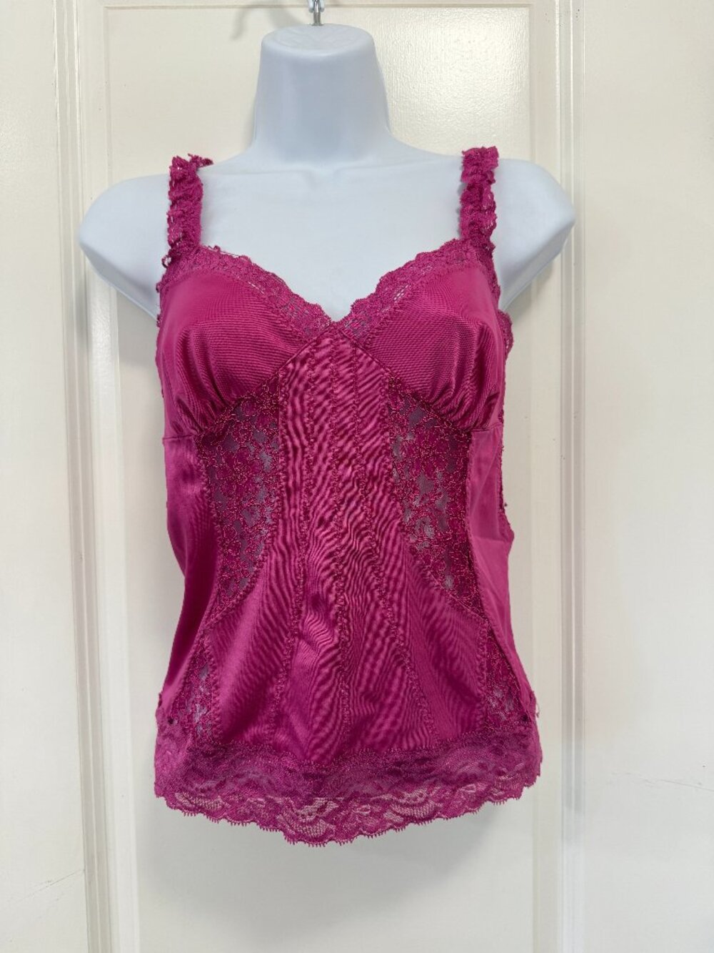 Twenty One Corset-Like Cami Top M Babydoll Magenta Pink Lace Y2K 90's Coquette